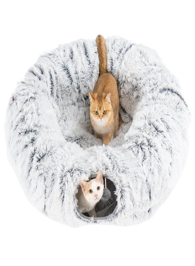 Avont Cat Tunnel Bed with Central Washable Cushion - Large Cat Tunnel Tube Toys 3 Shape to Play for Indoor Cats Kittens Puppies Ferret, Round Plush Fluffy Cat Bed with Tunnels -Grey - Image 1